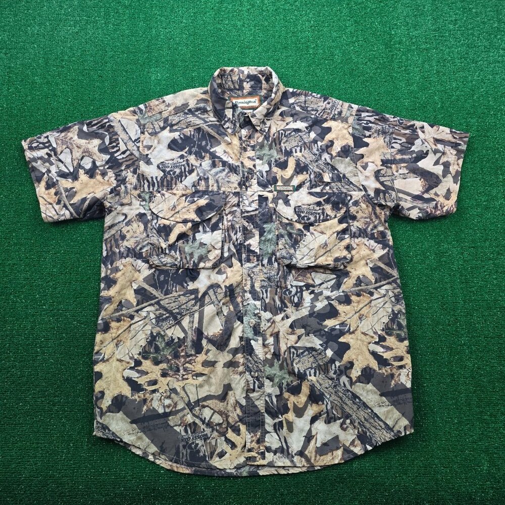 Remington Shirt Mens XL Brown Realtree Camo Button‎ Up Short Sleeve Outdoors